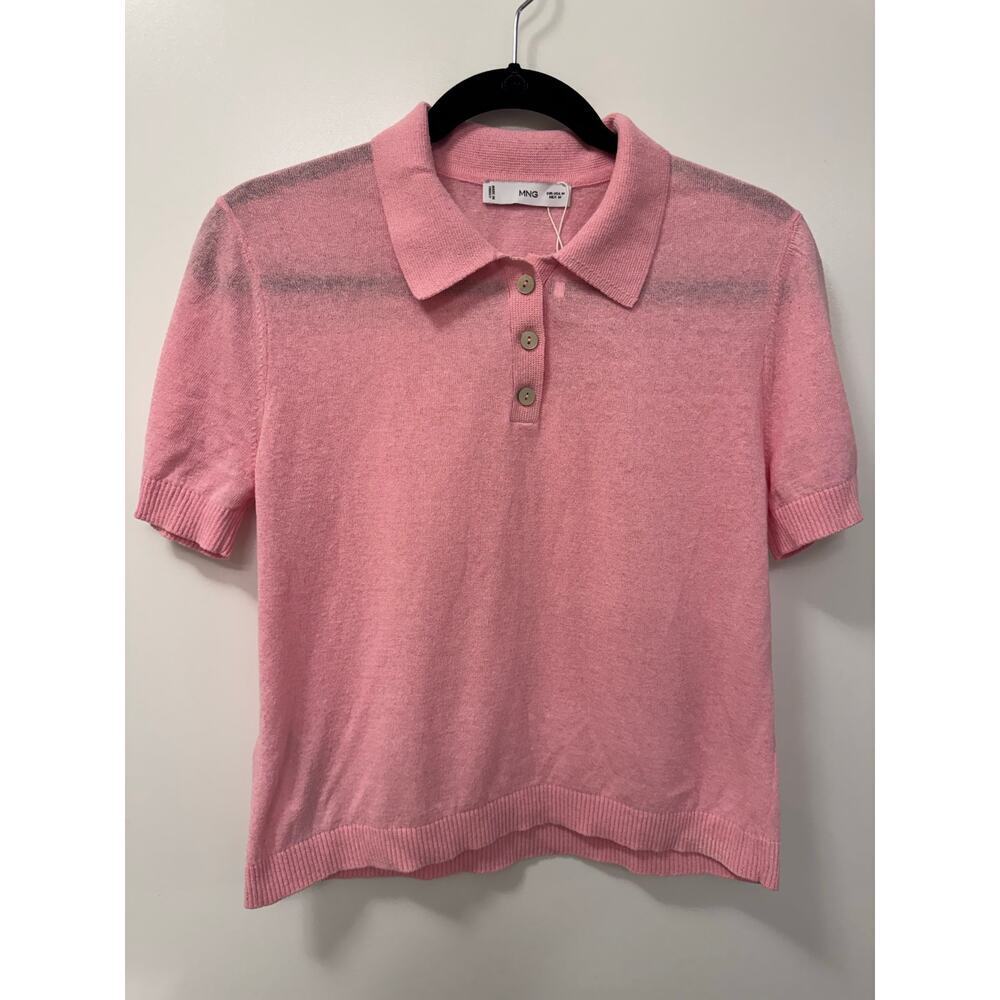 Mango Polo-Neck Sweater Women's M Pink Knit Preppy Office Career